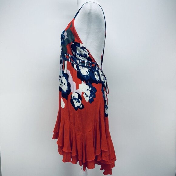 Free People Intimately Mini Dress Sz S Sweet Lucy Slip Ruffle Hem Sleeveles Red - Picture 3 of 10